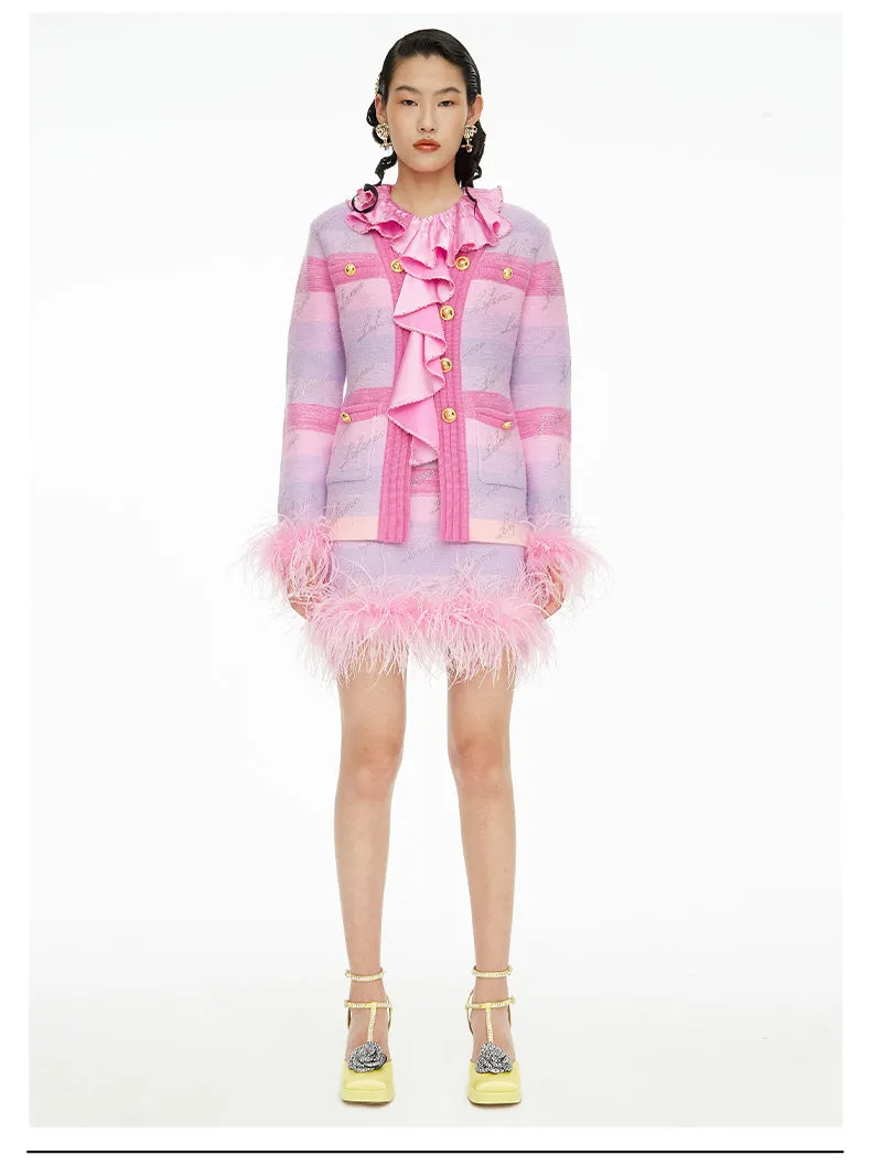 FAME luxury Winter pastel gradient striped diamond embellished-knit cardigan - Fimmia