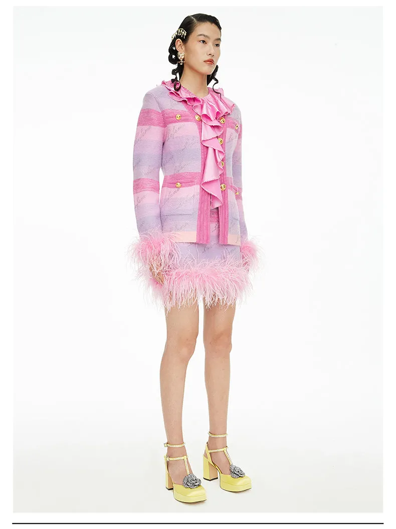 FAME luxury Winter pastel gradient striped diamond embellished-knit cardigan - Fimmia