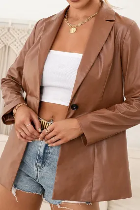 Lapel Collar Single-Breast Leather Blazer