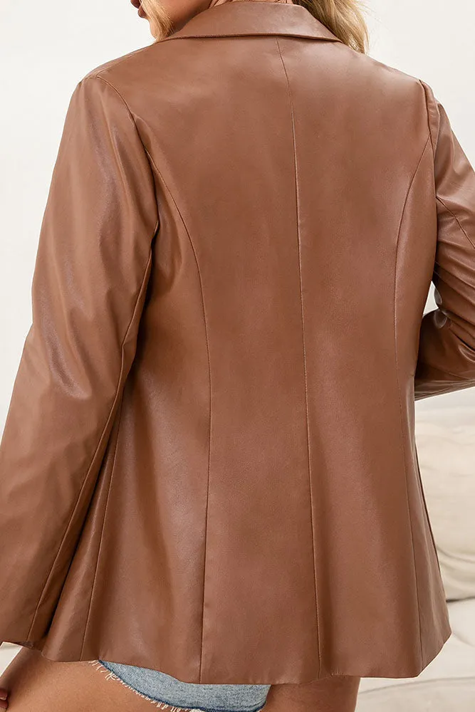 Lapel Collar Single-Breast Leather Blazer