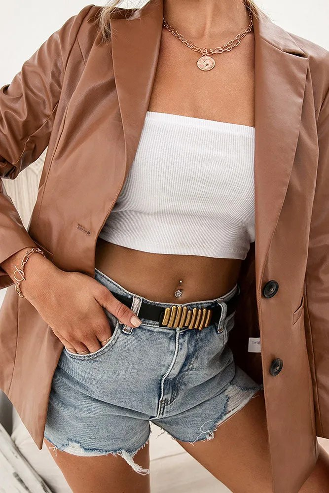 Lapel Collar Single-Breast Leather Blazer