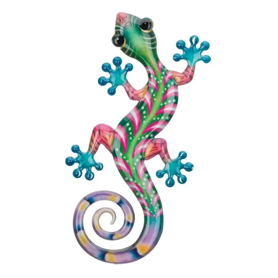 Luster 8" Green Pink Gecko Wall Decor