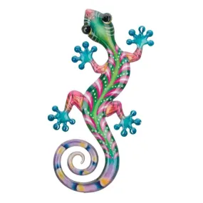 Luster 8" Green Pink Gecko Wall Decor