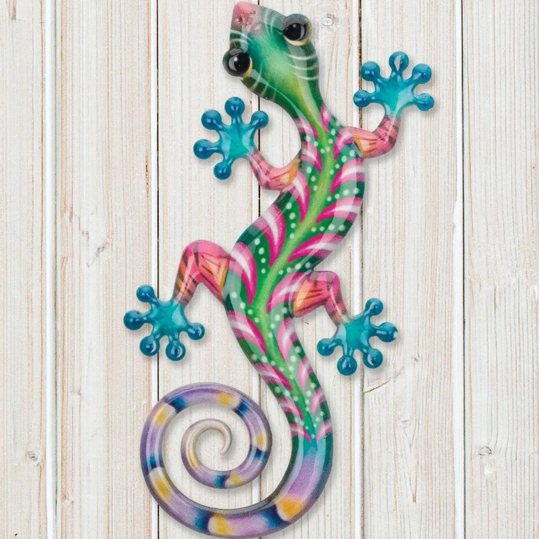 Luster 8" Green Pink Gecko Wall Decor