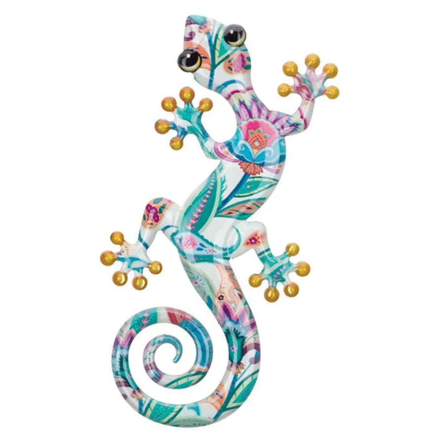 Luster 8" White Multi Color Gecko Wall Decor