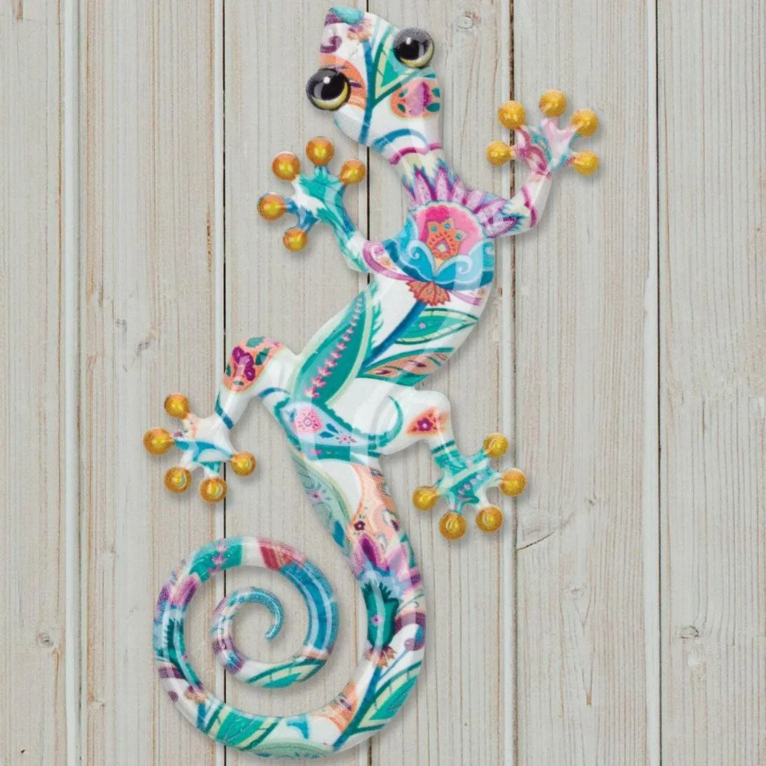 Luster 8" White Multi Color Gecko Wall Decor