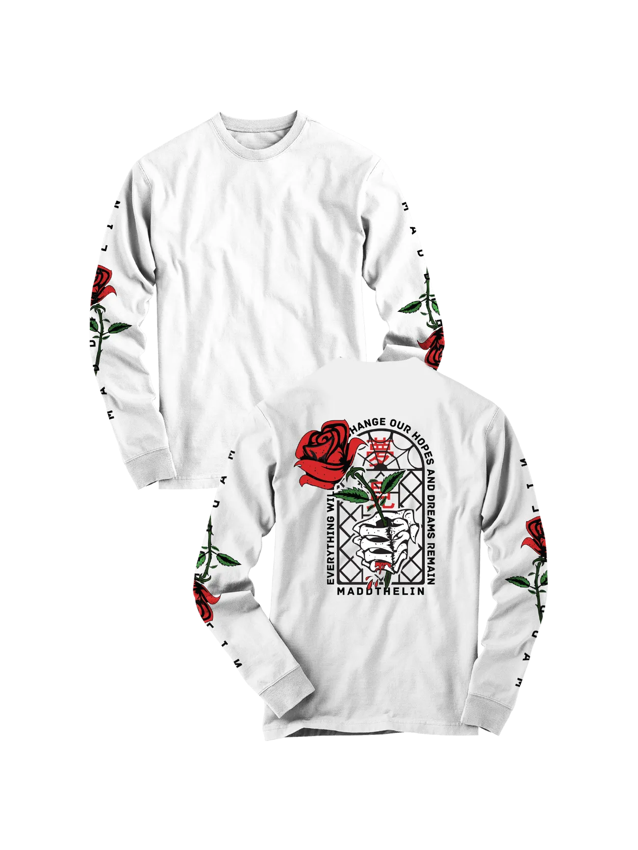 MADDTHELIN: ROSE LONG SLEEVE (WHITE) T-SHIRT