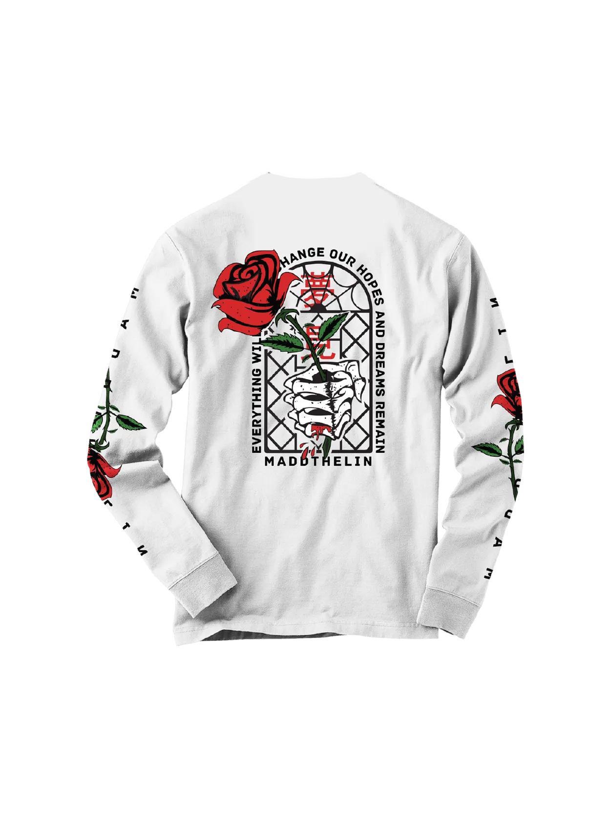 MADDTHELIN: ROSE LONG SLEEVE (WHITE) T-SHIRT