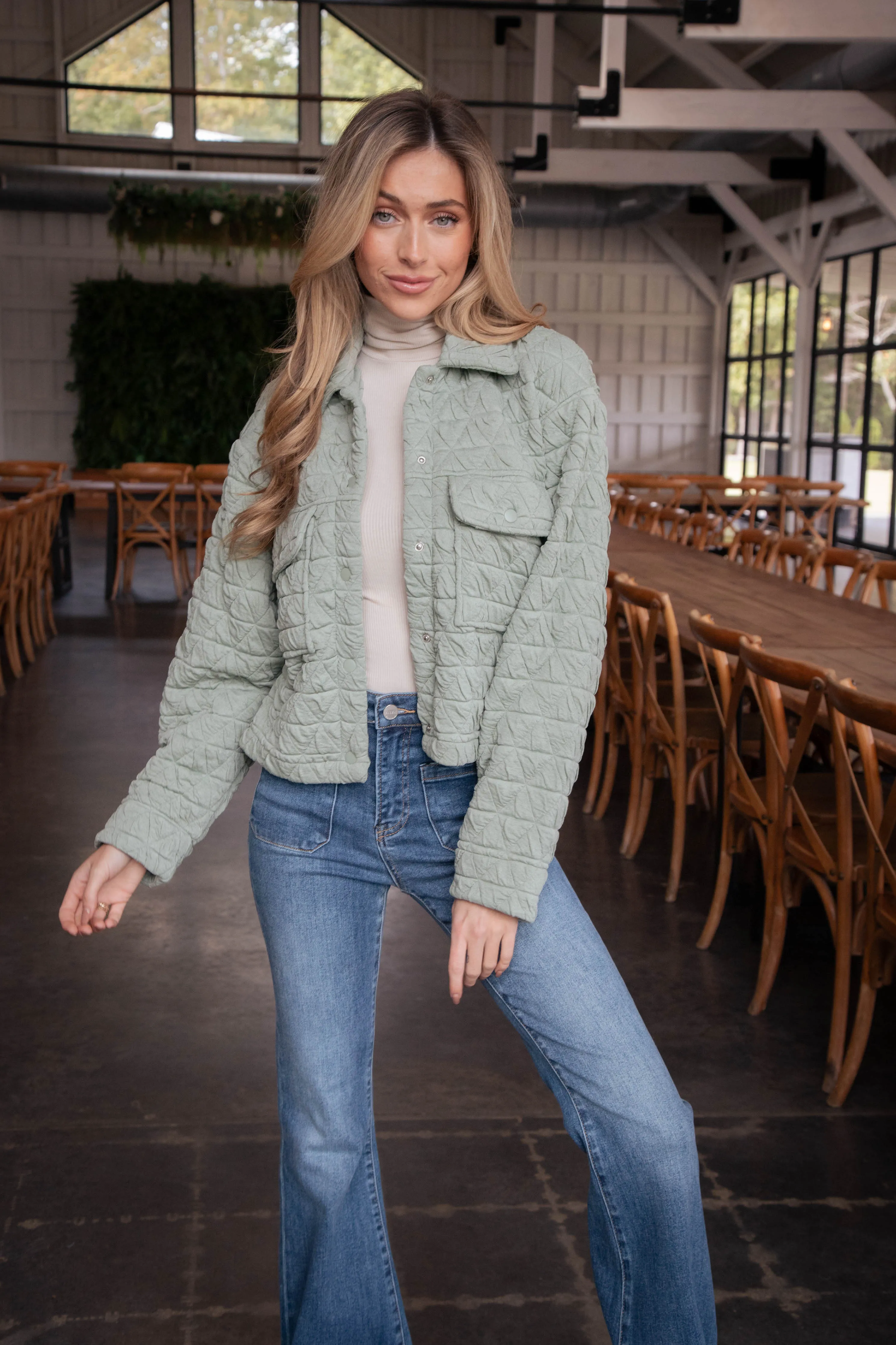 Mandy Triangle Quilted Jacket, Light Olive