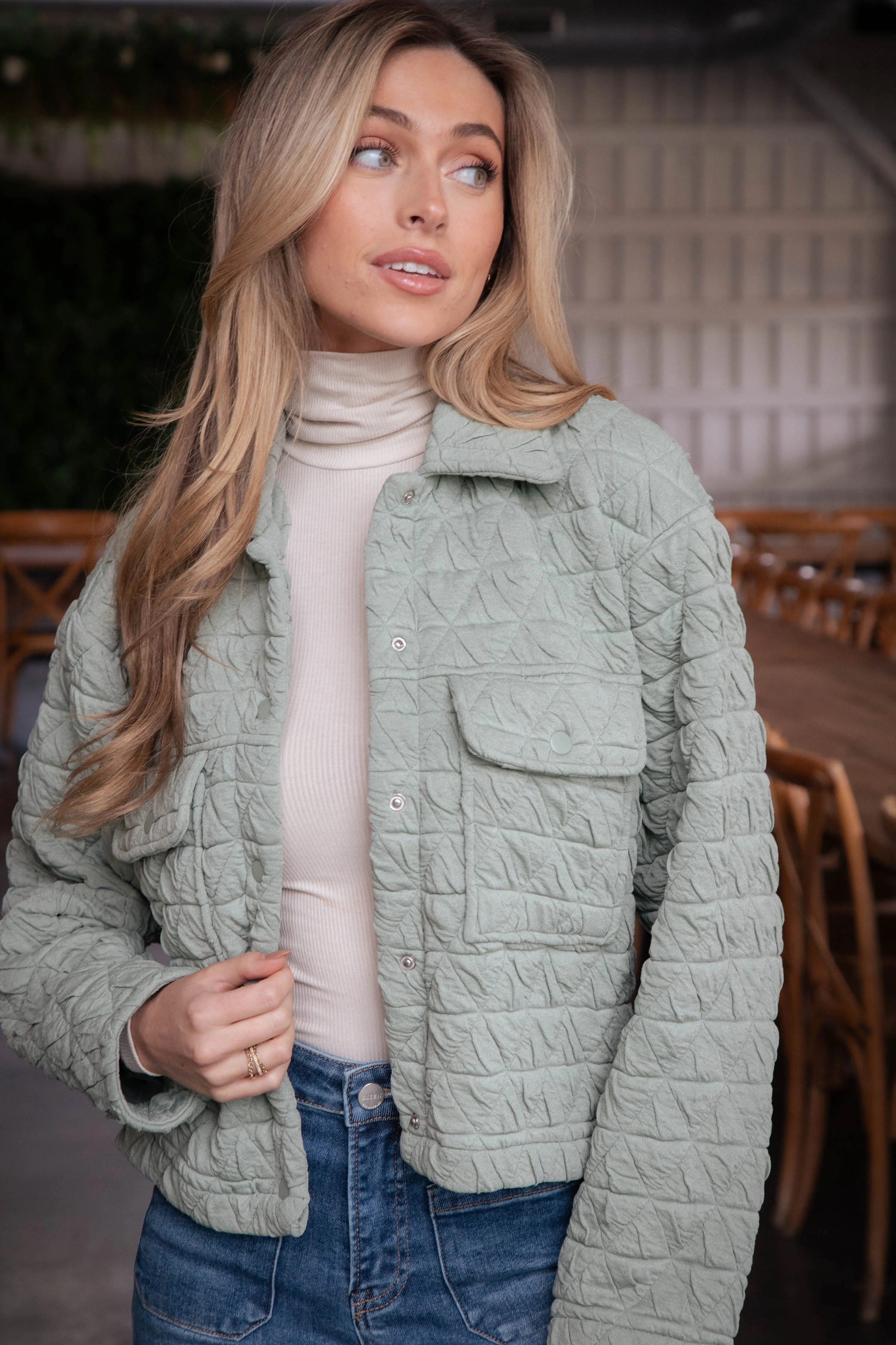 Mandy Triangle Quilted Jacket, Light Olive