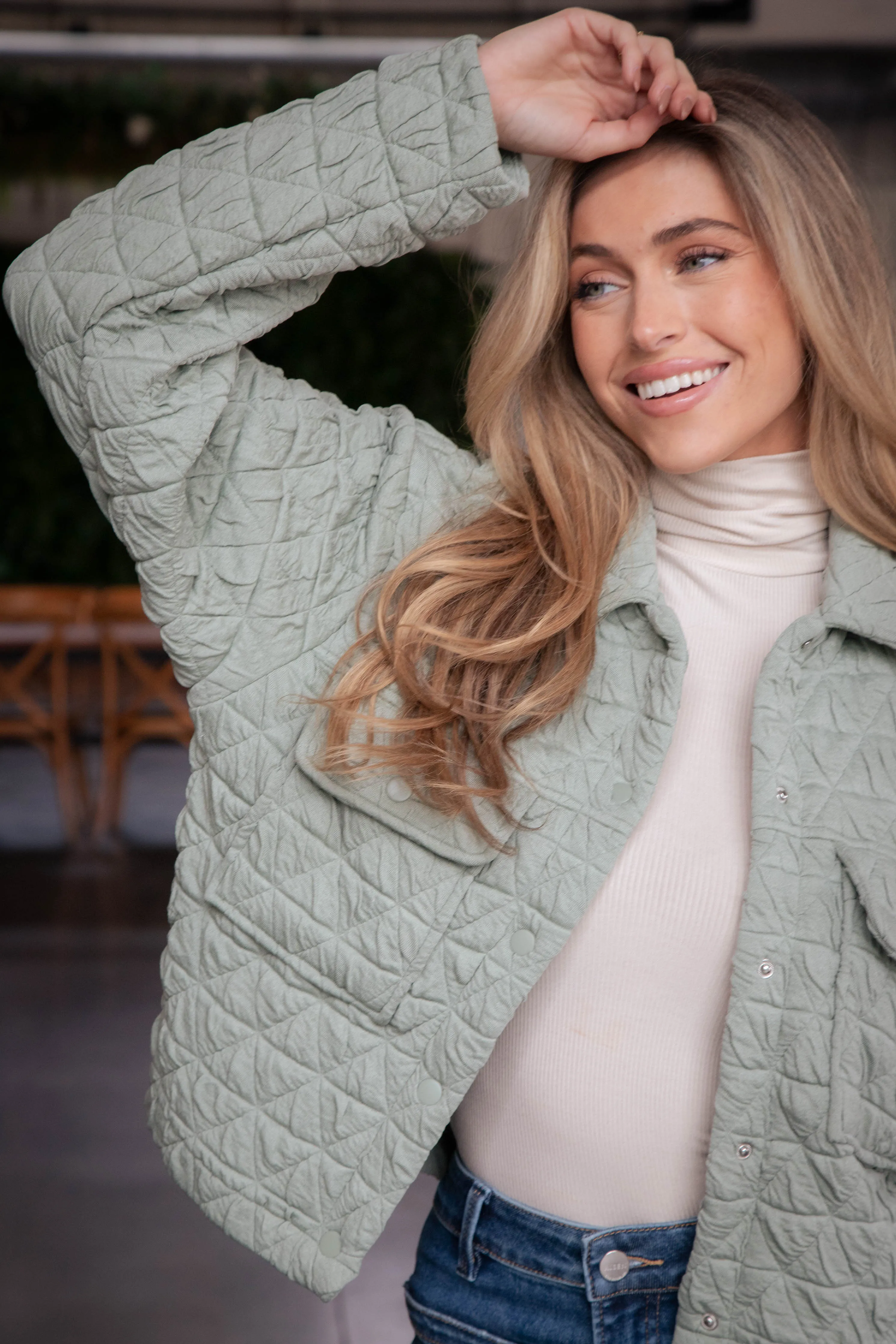 Mandy Triangle Quilted Jacket, Light Olive