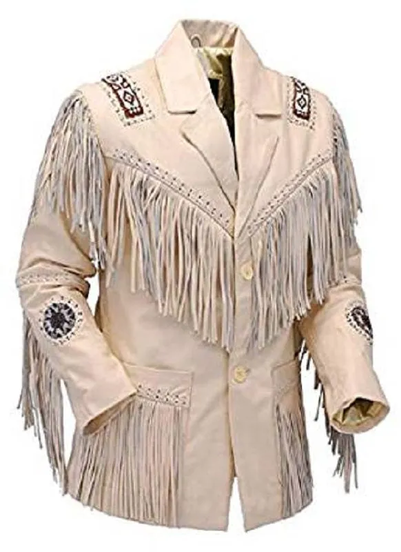 Men's Fashion Western Genuine Cowboy Jacket Native American Wears Fringed & Beaded Jacket Real Leather