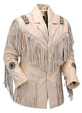 Men's Fashion Western Genuine Cowboy Jacket Native American Wears Fringed & Beaded Jacket Real Leather