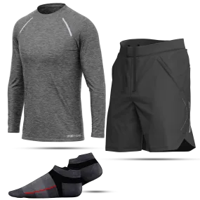 Men's Grey Long Sleeve T-Shirt, Sports Shorts & Socks Set