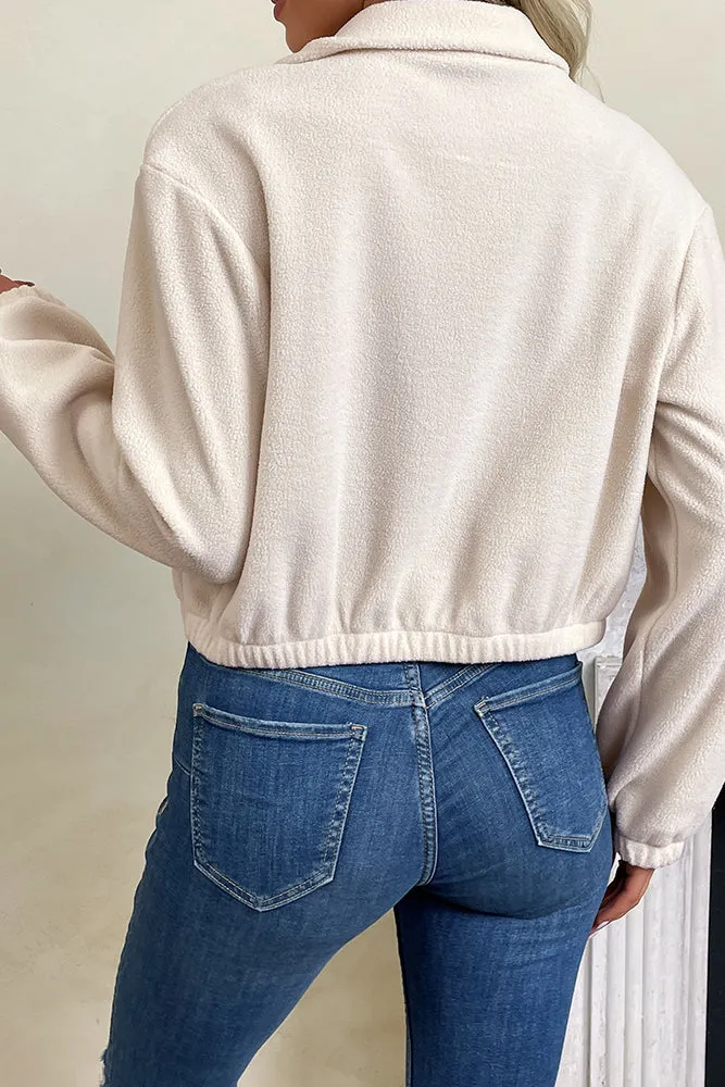 Off White Open Zipper Short Length Fleece Coat