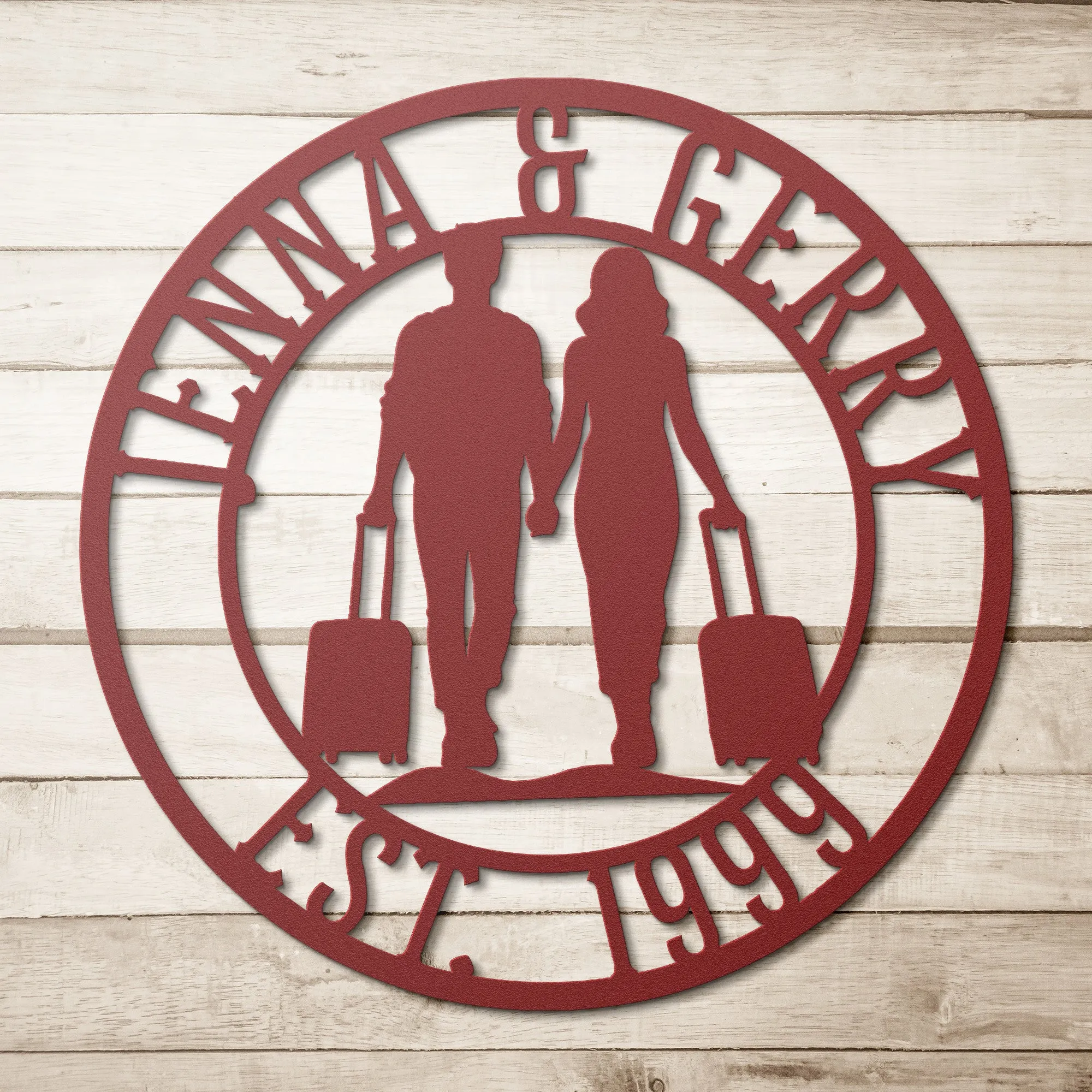 Personalized Anniversary Metal Art Sign for Travel Couple