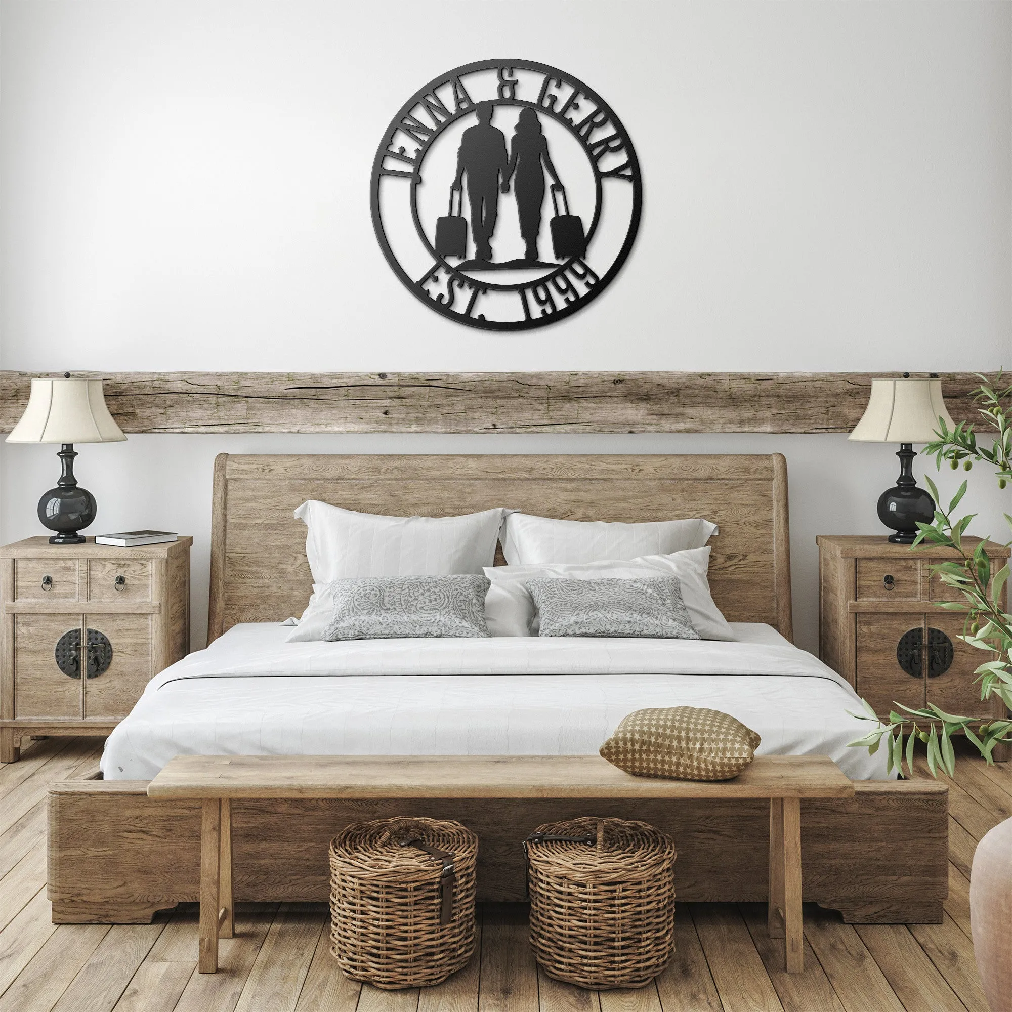 Personalized Anniversary Metal Art Sign for Travel Couple