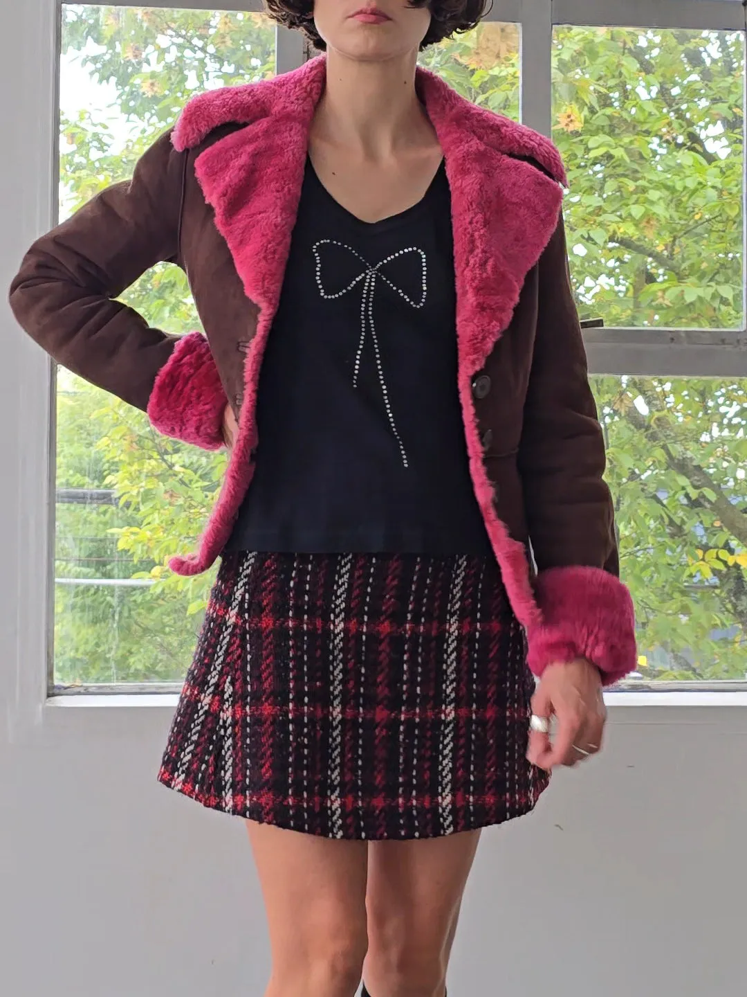 Pink Shearling Chocolate Jacket (S)