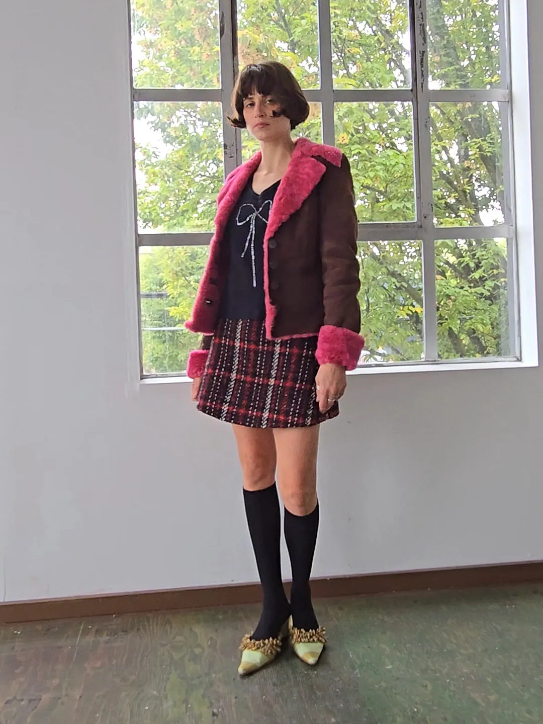 Pink Shearling Chocolate Jacket (S)