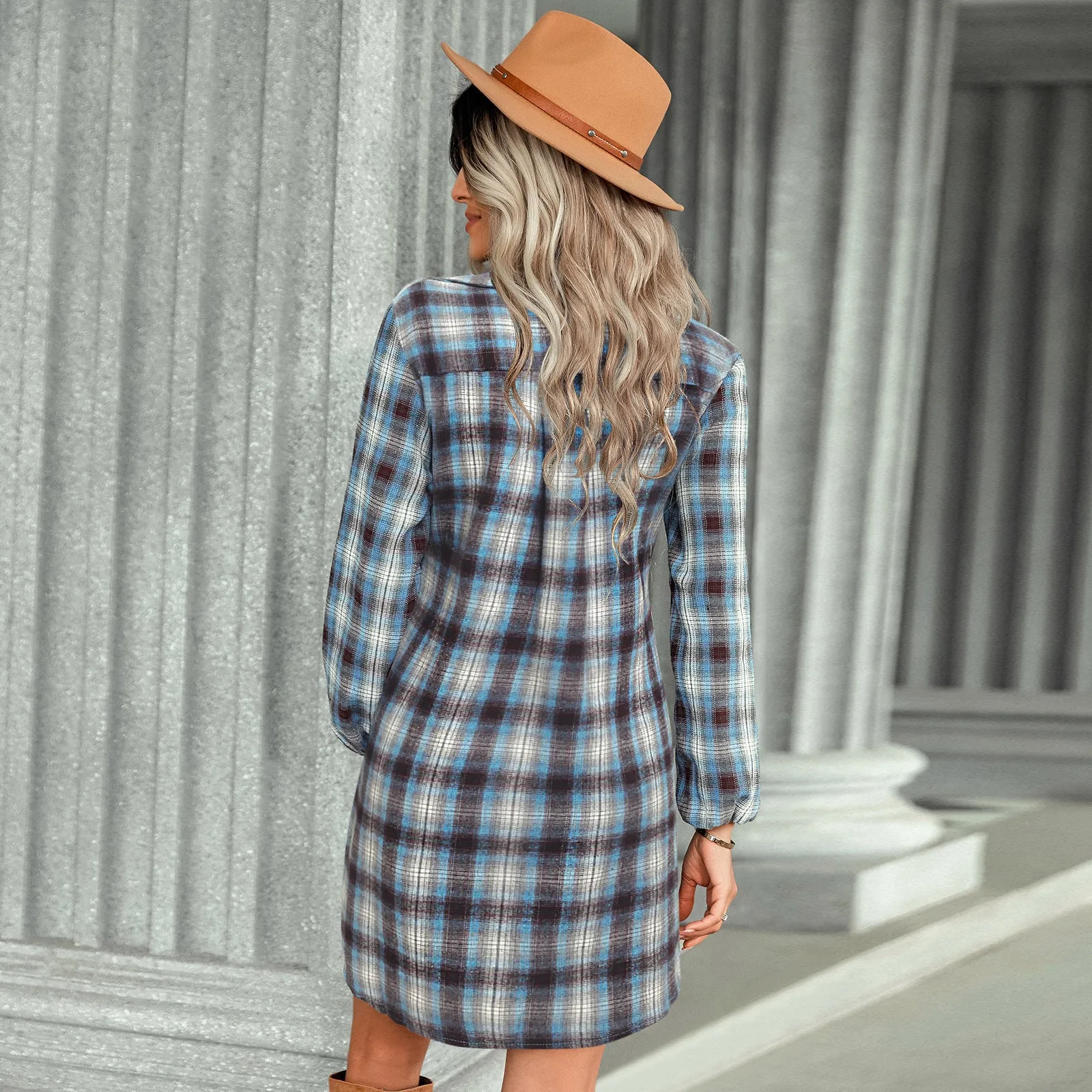 Plaid Open Button Front Tie Shirt Dress