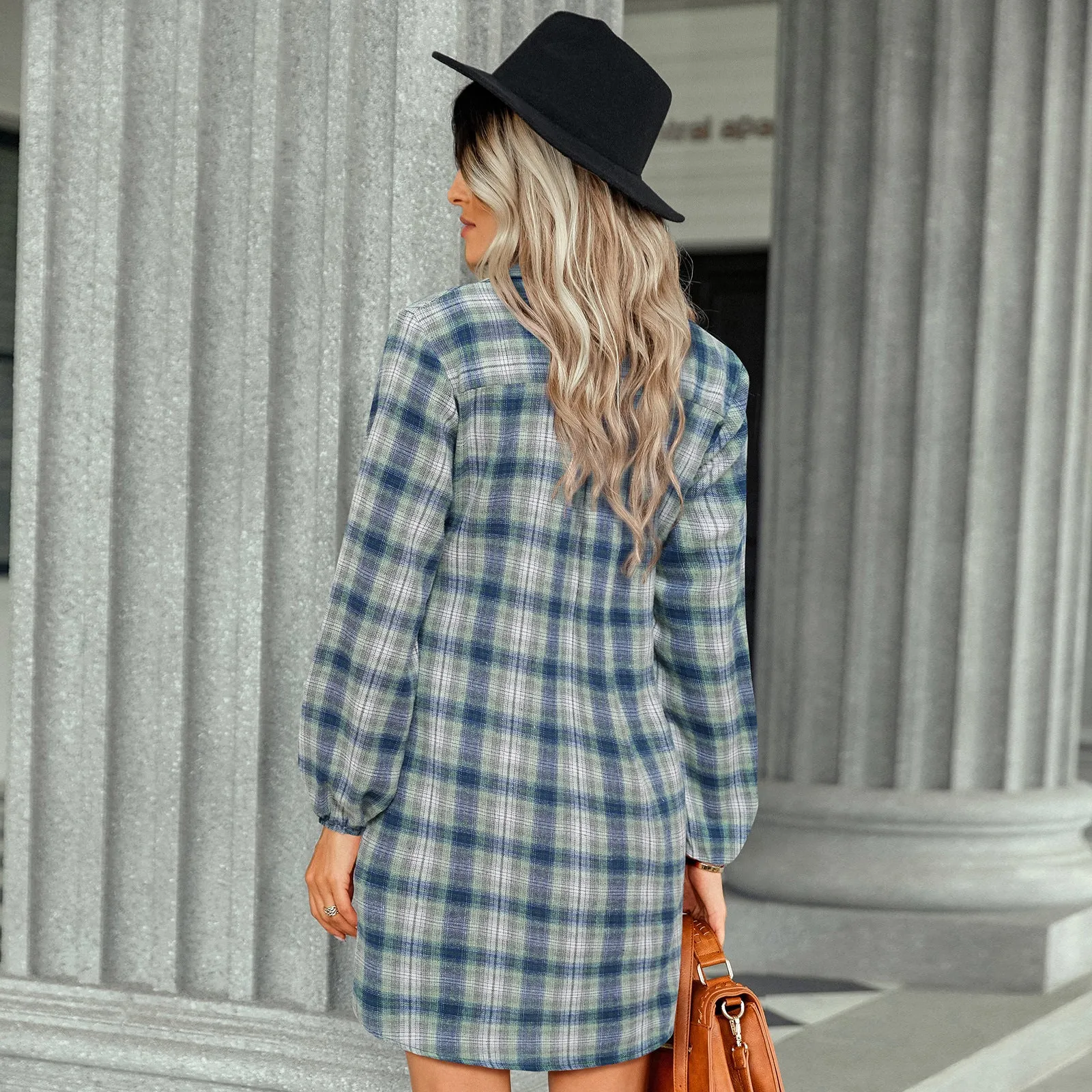 Plaid Open Button Front Tie Shirt Dress
