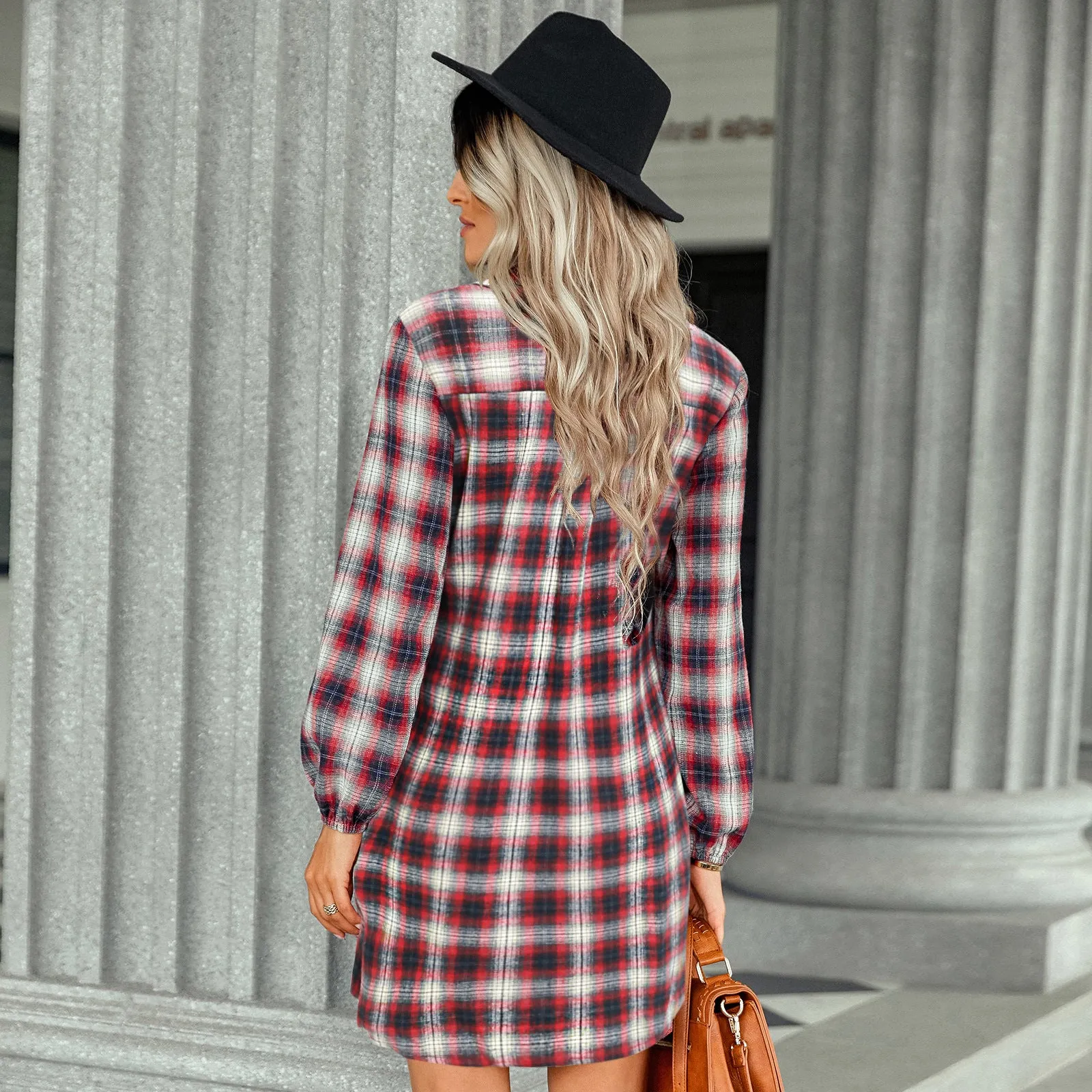 Plaid Open Button Front Tie Shirt Dress