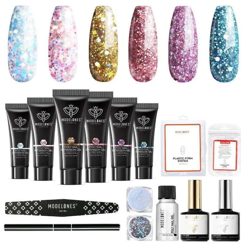 Splash Of Glitters - 6 Colors Poly Nail Gel Kit