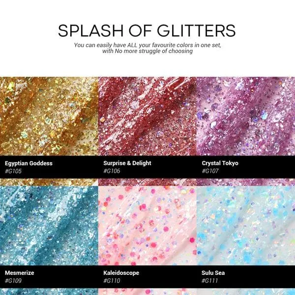 Splash Of Glitters - 6 Colors Poly Nail Gel Kit