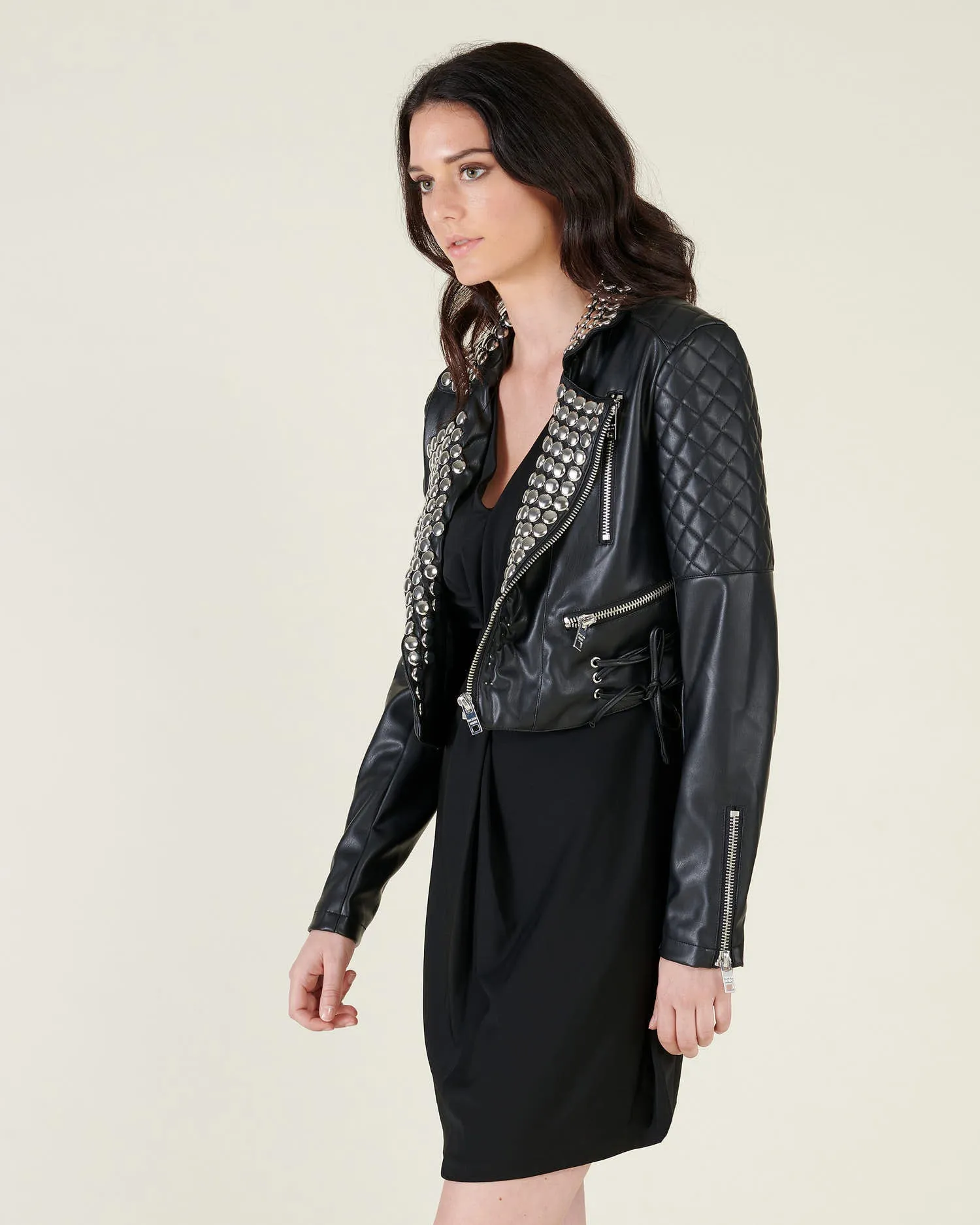 Studded crop leatherette jacket