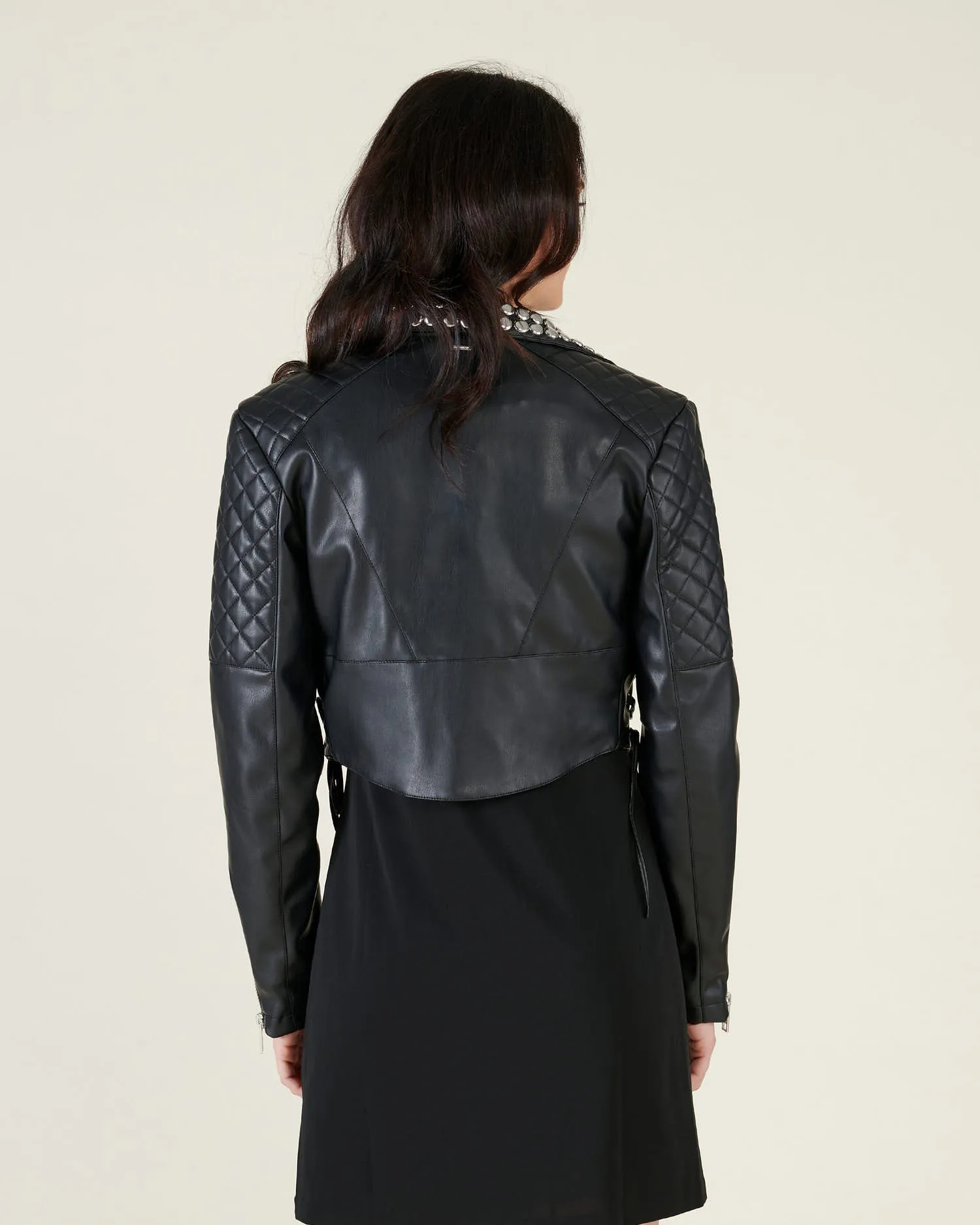 Studded crop leatherette jacket