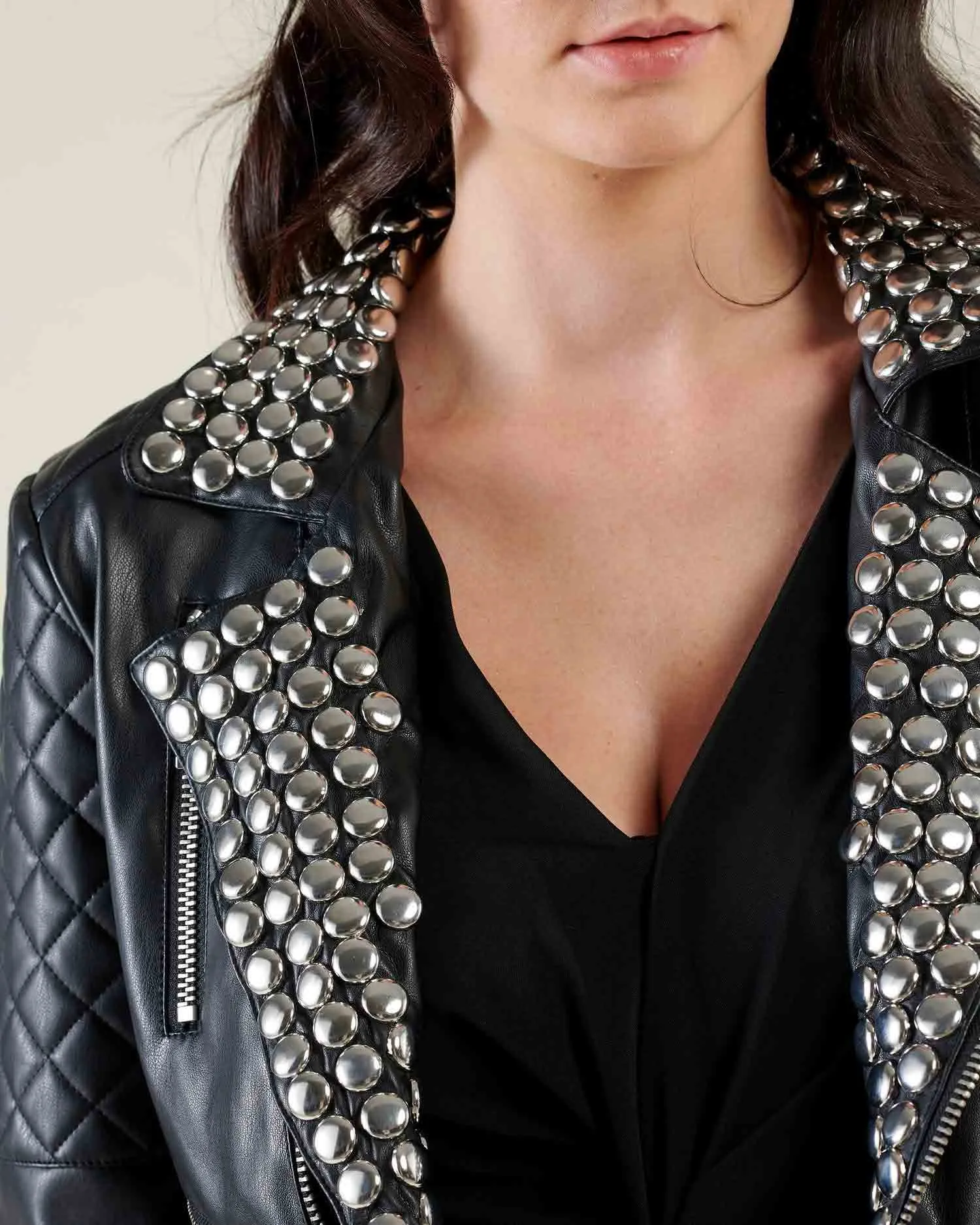 Studded crop leatherette jacket