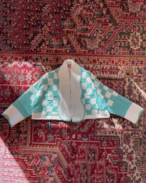 Teal and White Cropped Jacket