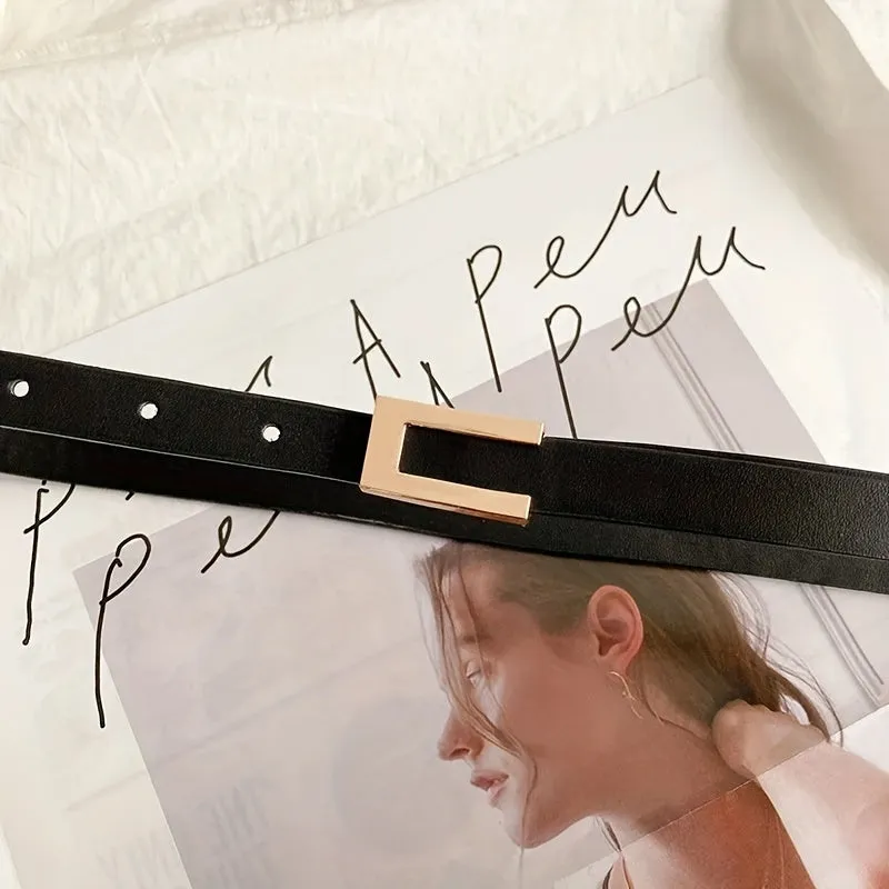 Vintage Geometric Buckle Thin Belt for Trendy Women