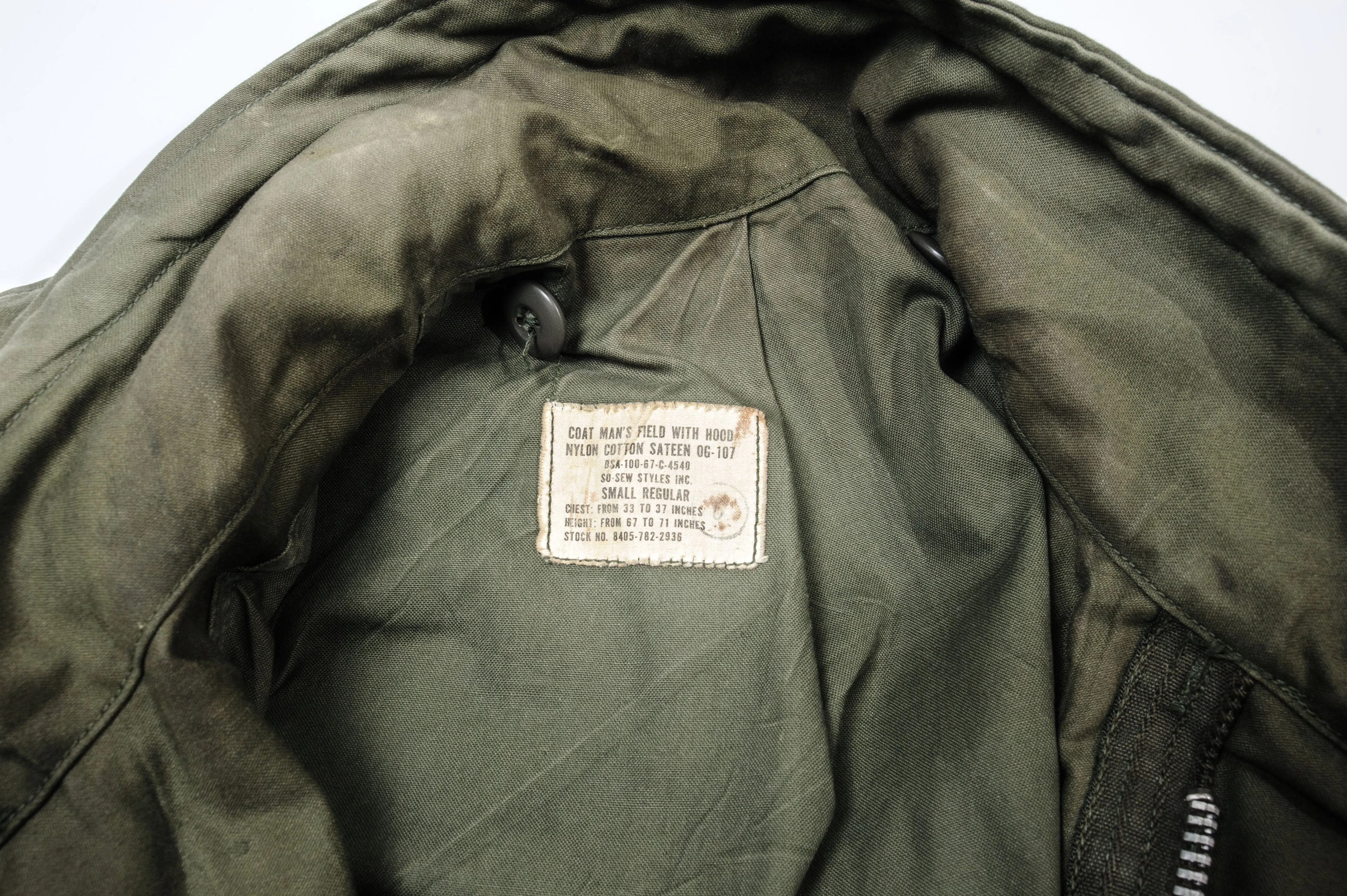 VINTAGE US ARMY M65 FIELD JACKET 1967 VIETNAM WAR 3RD ARMY PATCH SMALL REGULAR