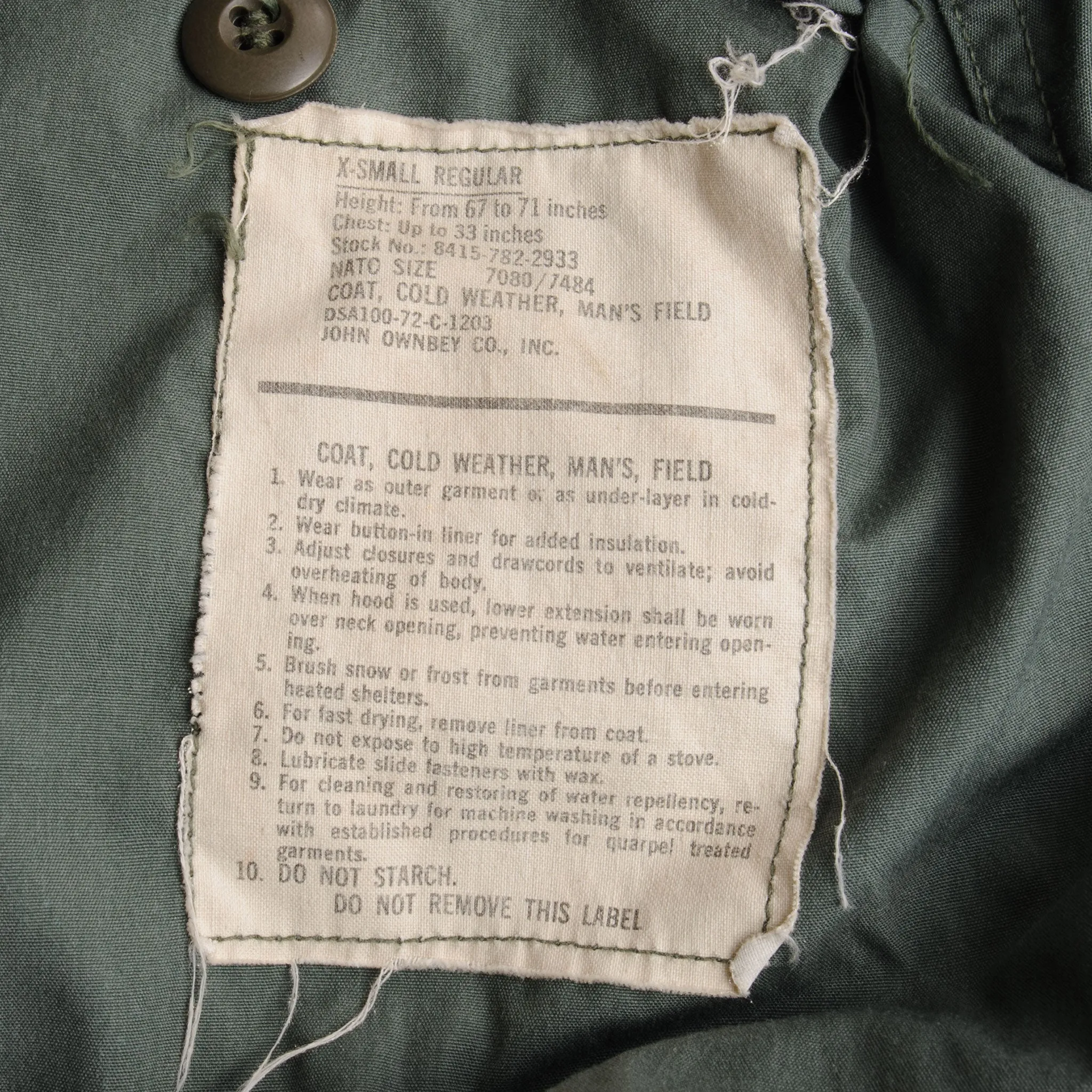 VINTAGE US ARMY VIETNAM WAR M-1965 M65 FIELD JACKET 1972 SIZE XS XSMALL REGULAR