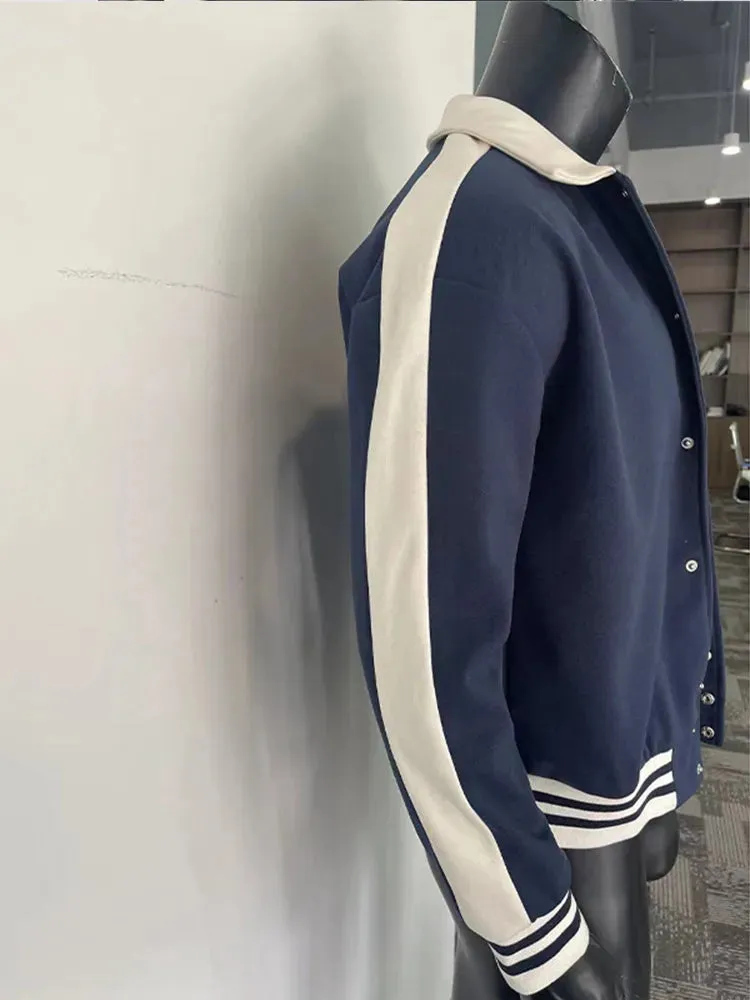Wiaofellas  -  Autumn Winter New Single Breasted Men's Baseball Jacket Trendy American Style Lapel Contrast Casual Loose Male Coat