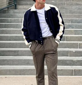Wiaofellas  -  Autumn Winter New Single Breasted Men's Baseball Jacket Trendy American Style Lapel Contrast Casual Loose Male Coat