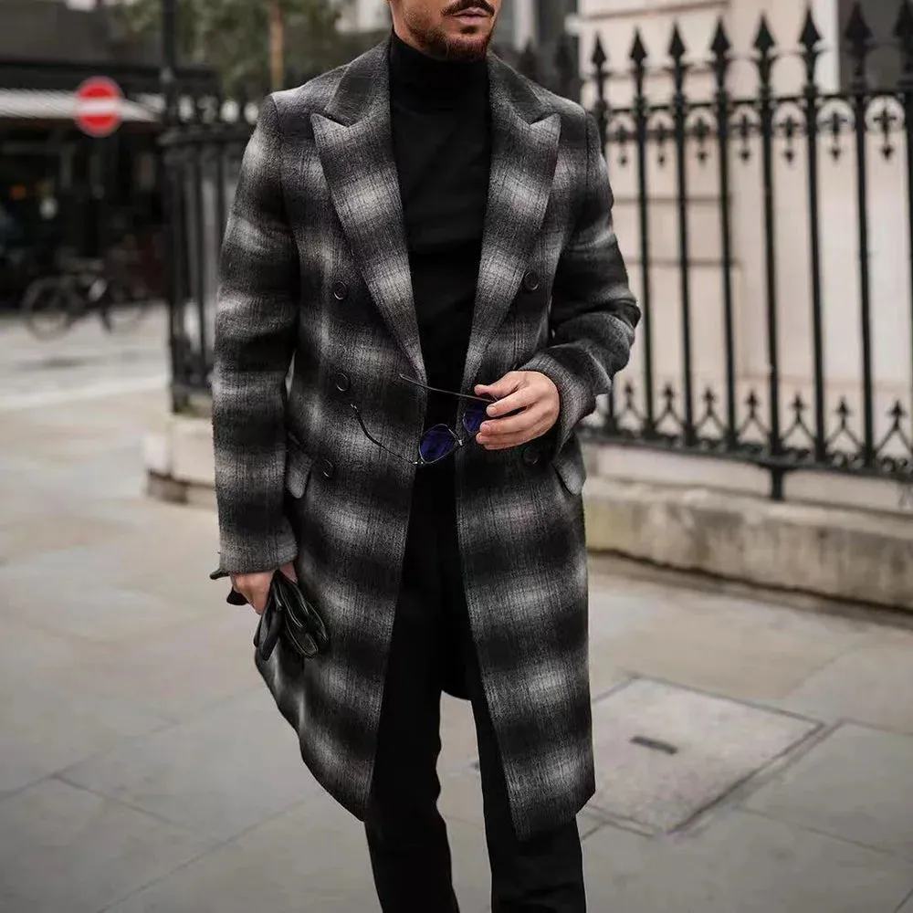 Wiaofellas  -  Mens Autumn Winter Jacket Trendy Fashion Plaid Causal Smart Business Coat European Classic Elegant Retro Old Fashion Coat