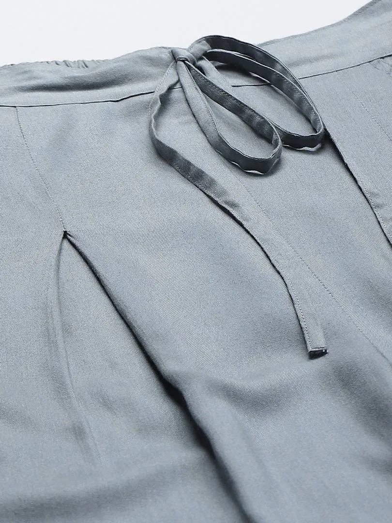 Women Grey Relaxed Regular Fit Solid Trousers