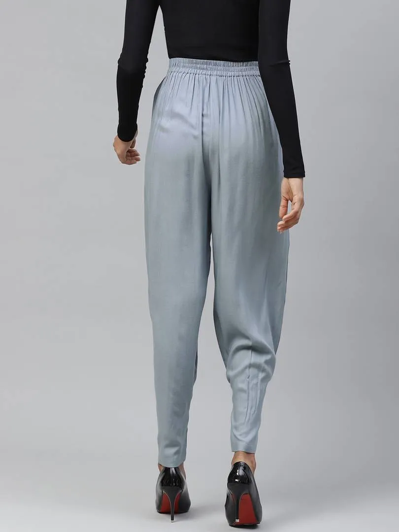 Women Grey Relaxed Regular Fit Solid Trousers