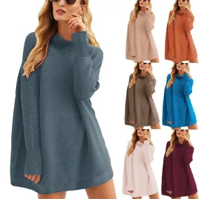 Women knit long sleeve pullover solid color turtleneck sweater