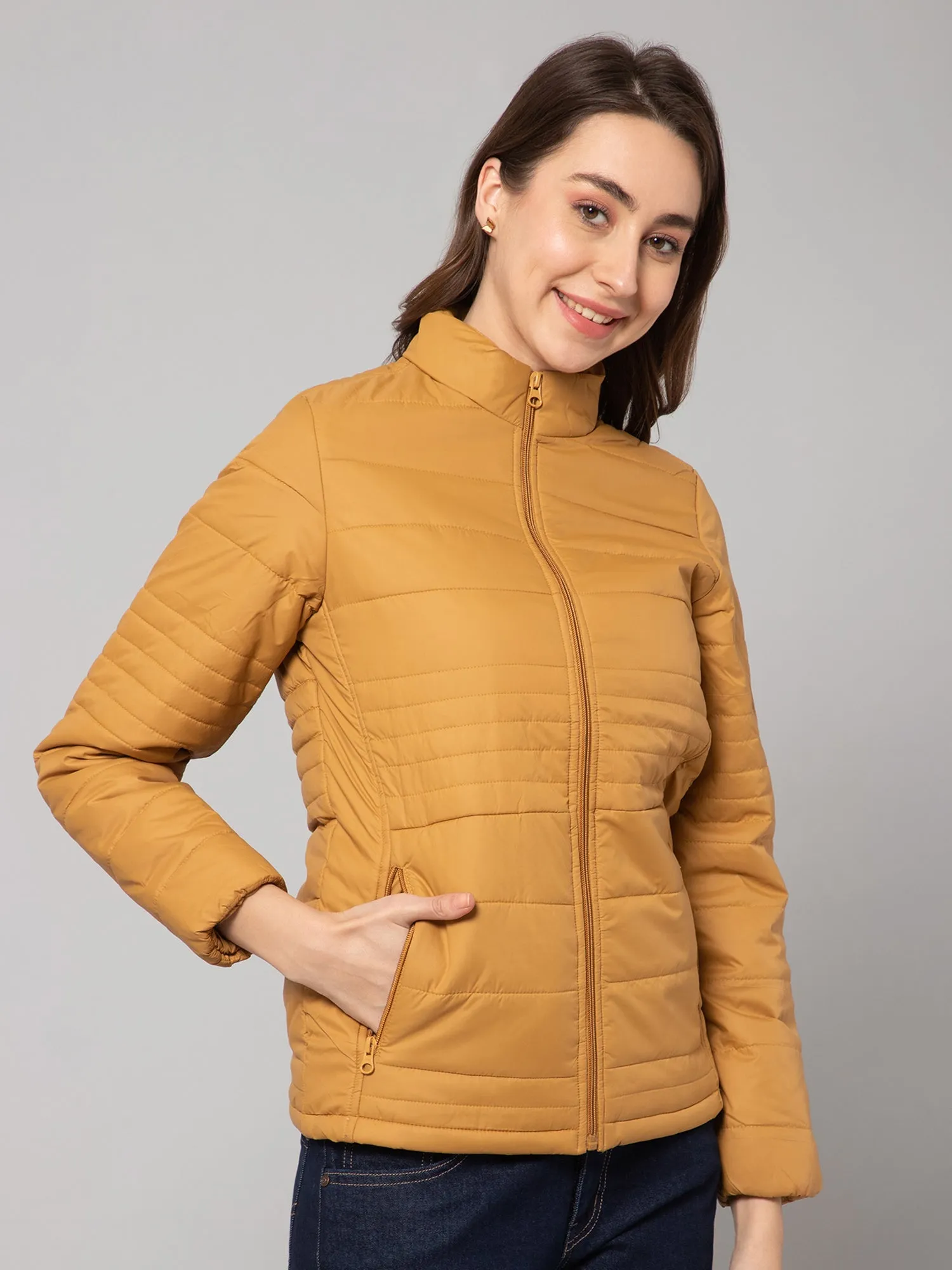 Women's Casual  Mustard Quilted  Jacket