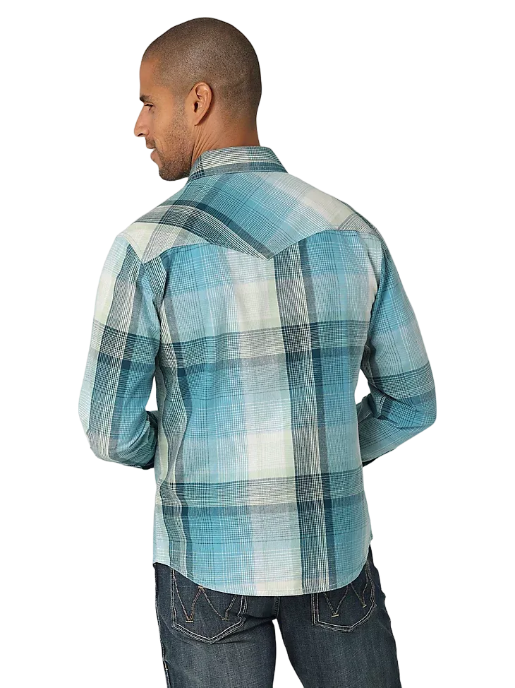 Wrangler Men's Retro Premium Long Sleeve Westerm Blue Shirt - Big